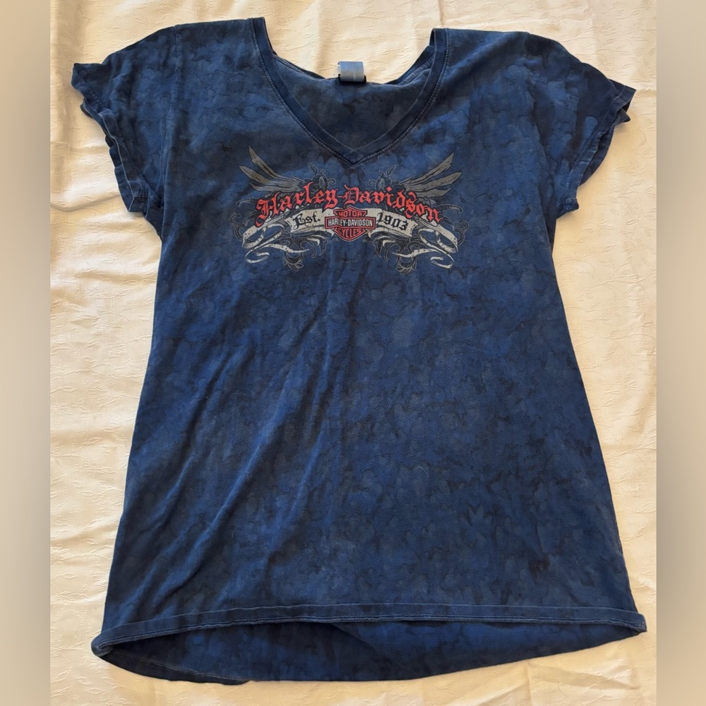 Harley-Davidson blue women’s graphic v-neck tshirt